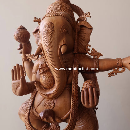 Sandalwood Detailed Carved Dancing Ganesha