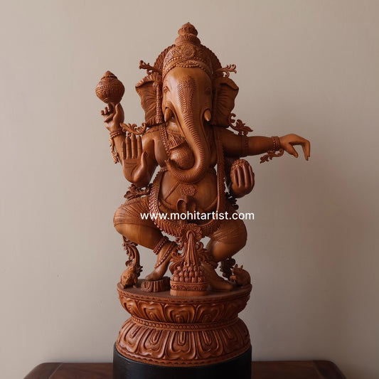 Sandalwood Detailed Carved Dancing Ganesha