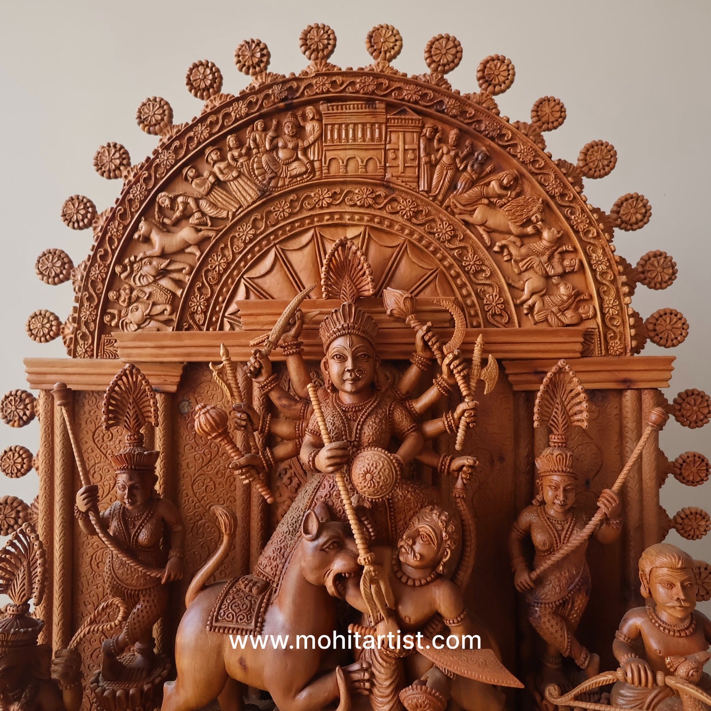 Large Sandalwood "Shrine of Goddess Durga" Mahishasuramardini