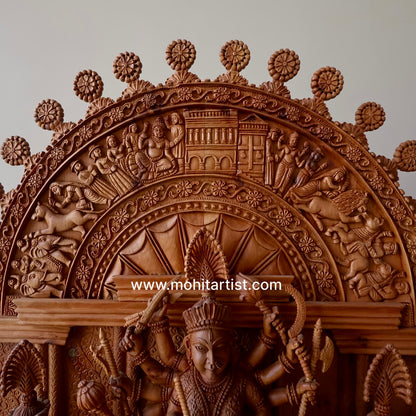 Large Sandalwood "Shrine of Goddess Durga" Mahishasuramardini