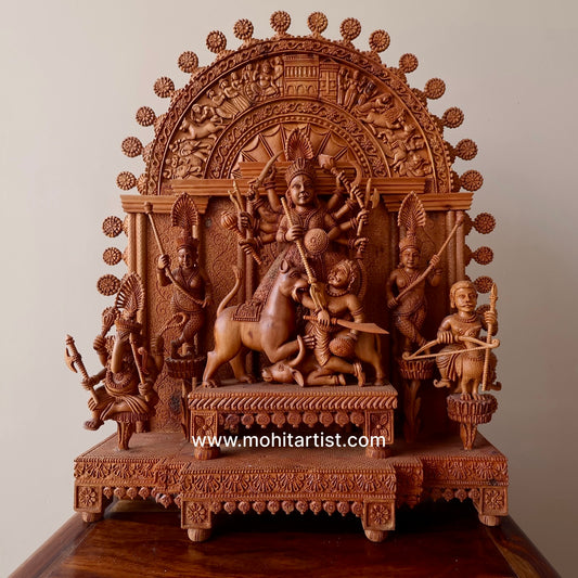 Large Sandalwood "Shrine of Goddess Durga" Mahishasuramardini