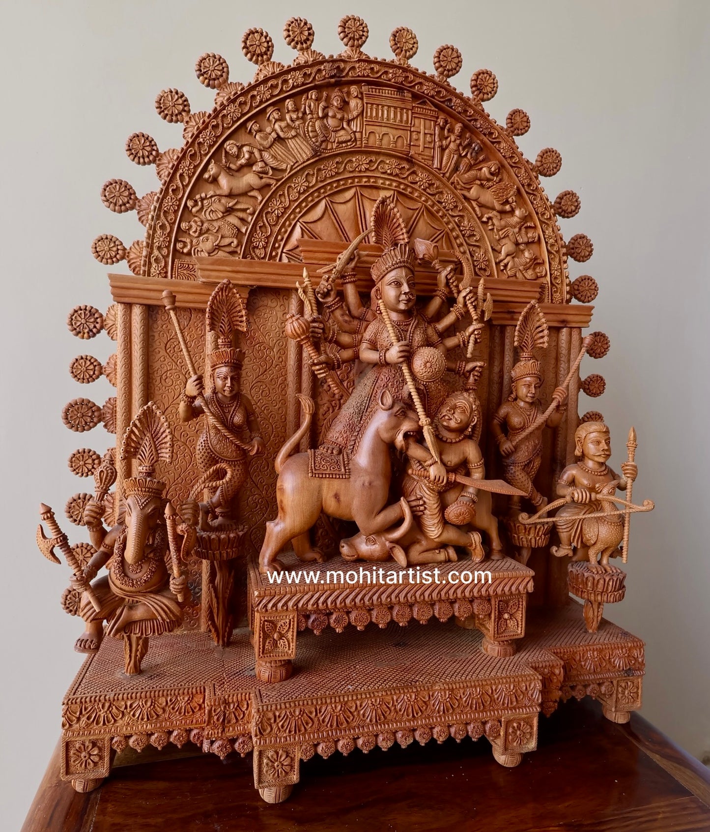 Large Sandalwood "Shrine of Goddess Durga" Mahishasuramardini