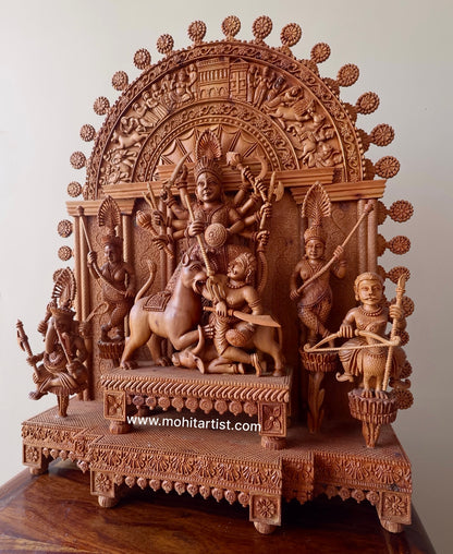 Large Sandalwood "Shrine of Goddess Durga" Mahishasuramardini