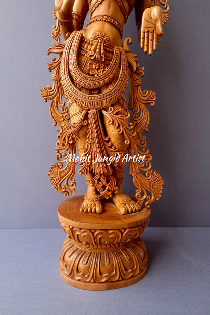 Unique Sandalwood Carved Hindu Goddess Laxmi Idol