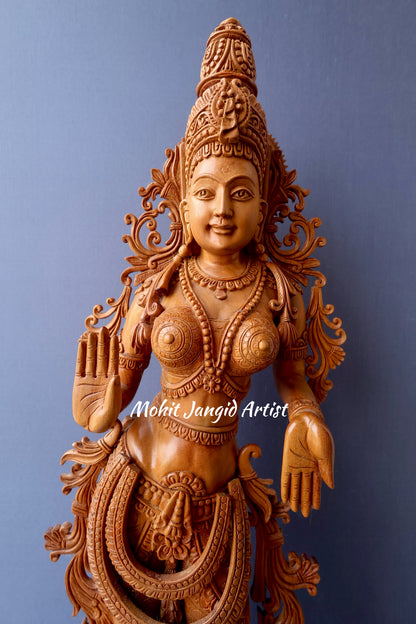 Unique Sandalwood Carved Hindu Goddess Laxmi Idol