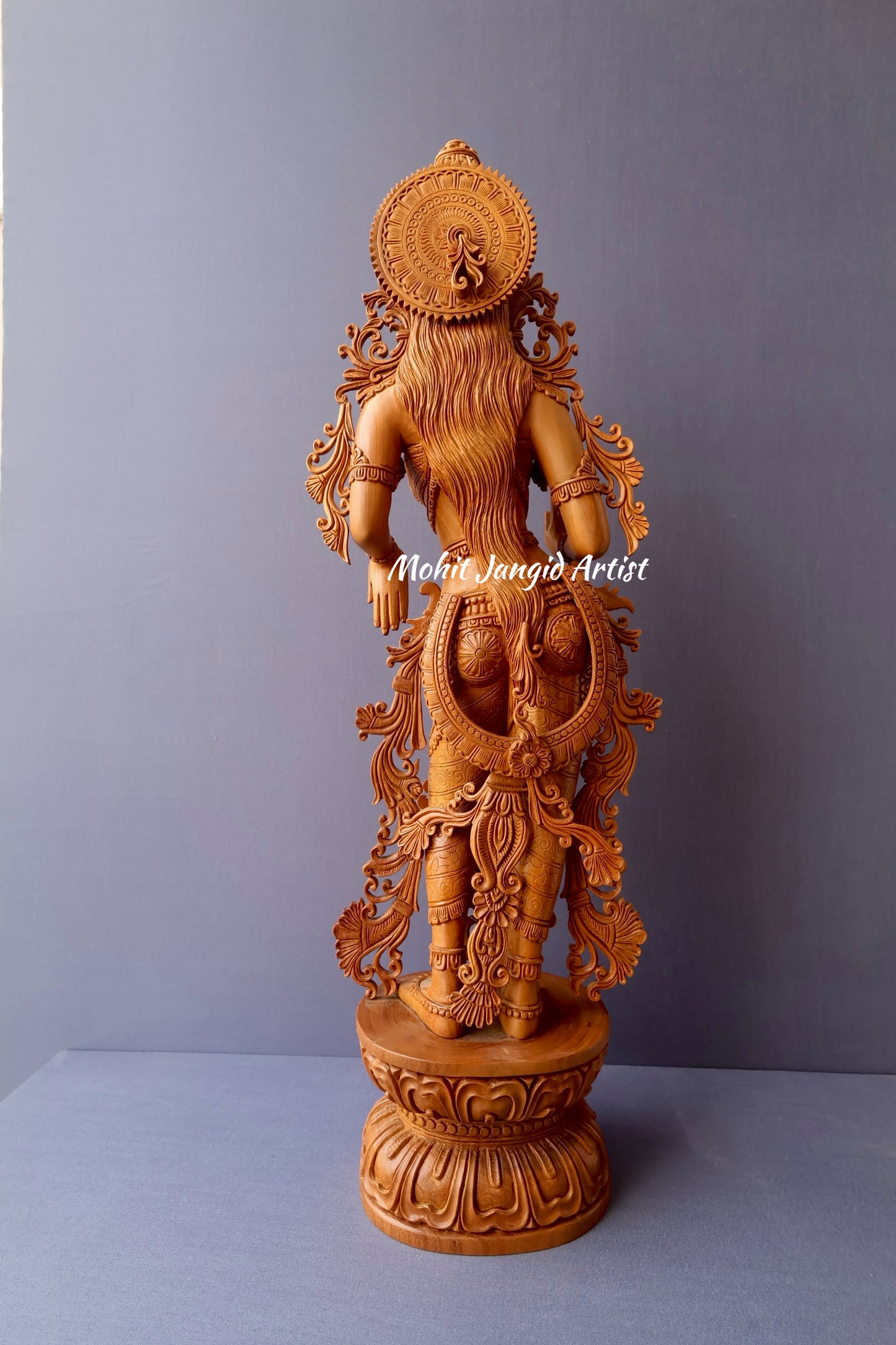 Unique Sandalwood Carved Hindu Goddess Laxmi Idol