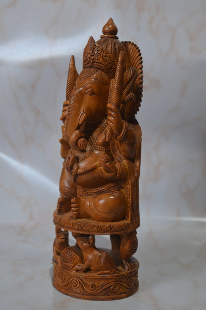 Sandalwood Solid Round Fine hand carved Ganesha Statue - Malji Arts