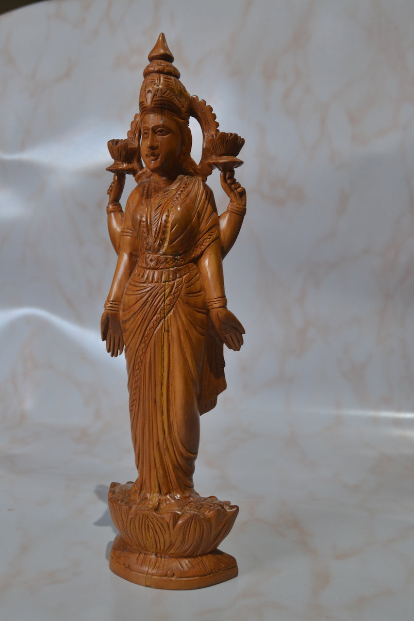 Sandalwood Vintage Hindu Goddess Laxmi Statue Collection - Malji Arts