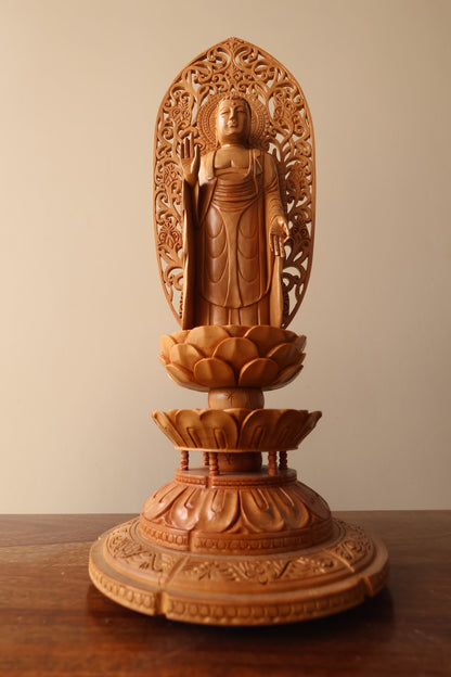 Sandalwood Standing Blessing Buddha Statue - Malji Arts