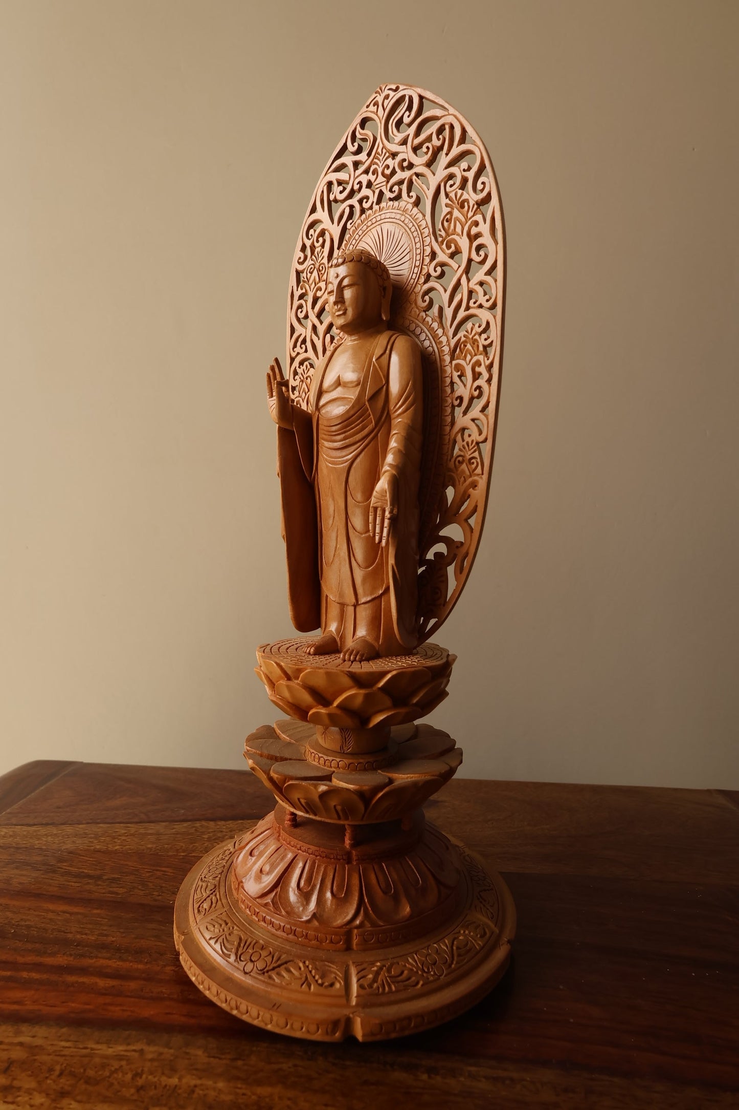 Sandalwood Standing Blessing Buddha Statue - Malji Arts