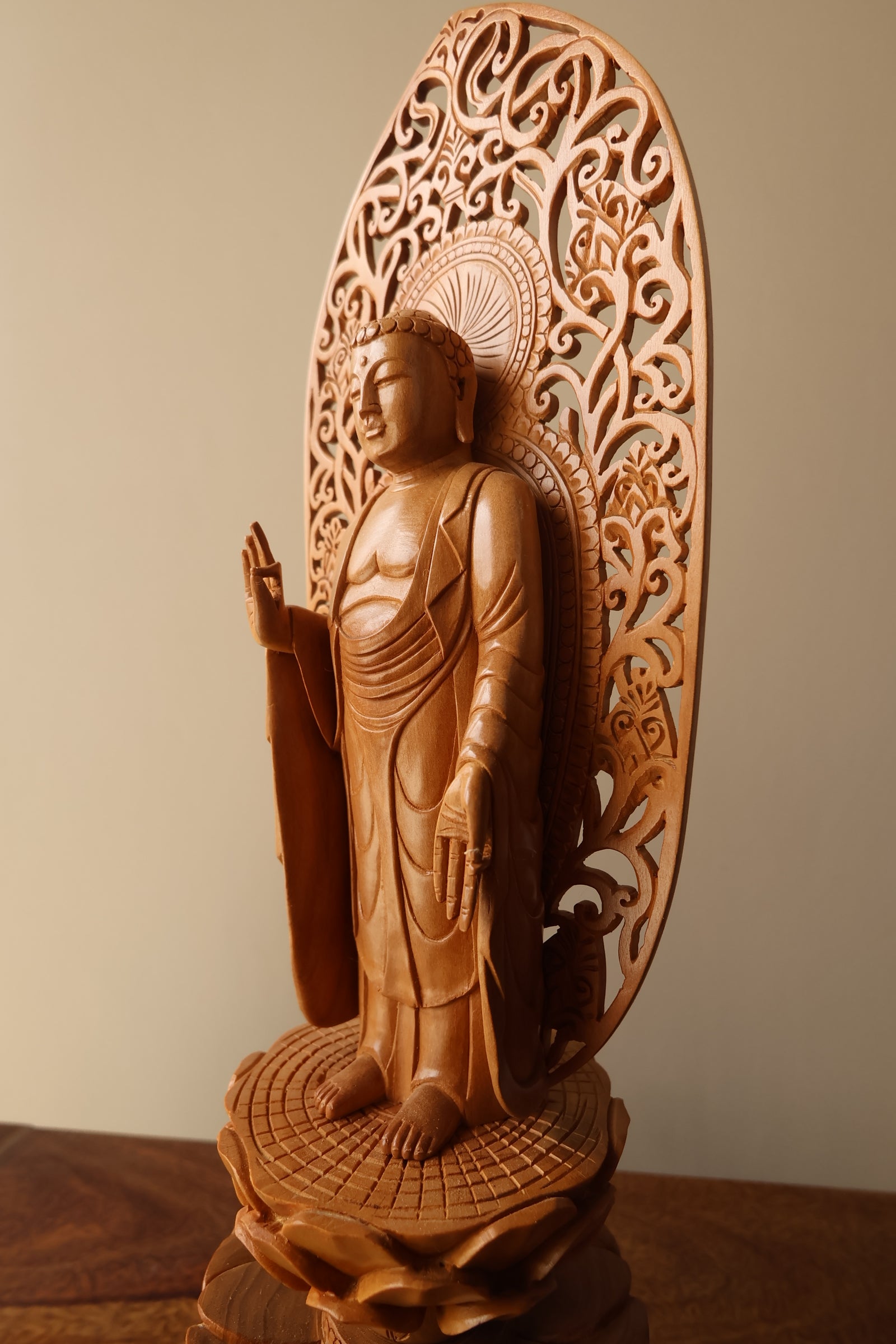 Sandalwood Standing Blessing Buddha Statue - Malji Arts