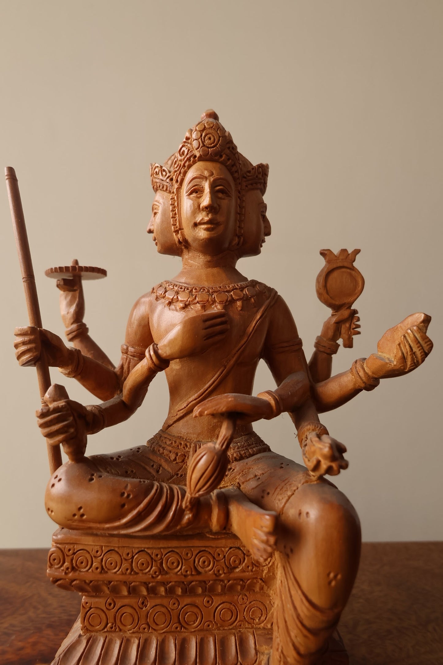 Vintage Sandalwood Bramha Statue - Malji Arts