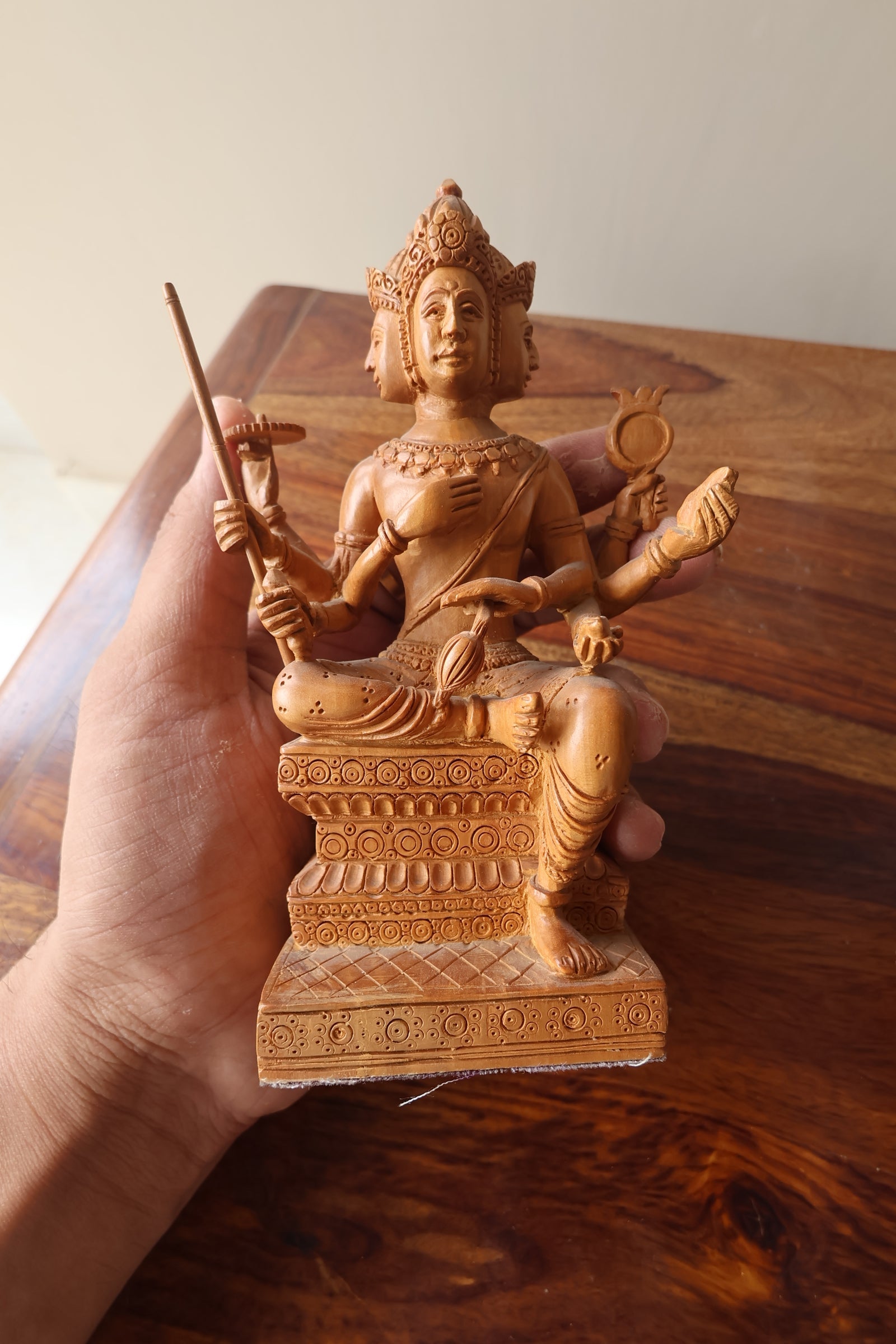 Vintage Sandalwood Bramha Statue - Malji Arts