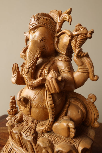 Vintage Rare Sandalwood Fine Carved Ganesha - Malji Arts