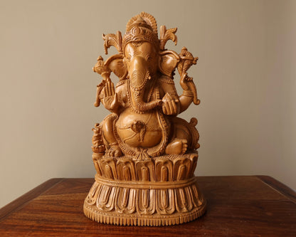 Vintage Rare Sandalwood Fine Carved Ganesha - Malji Arts