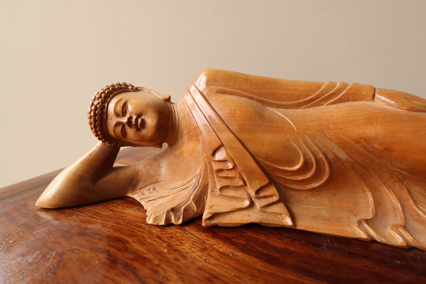 Sandalwood Vintage Resting Buddha or Sleeping Buddha Statue - Malji Arts