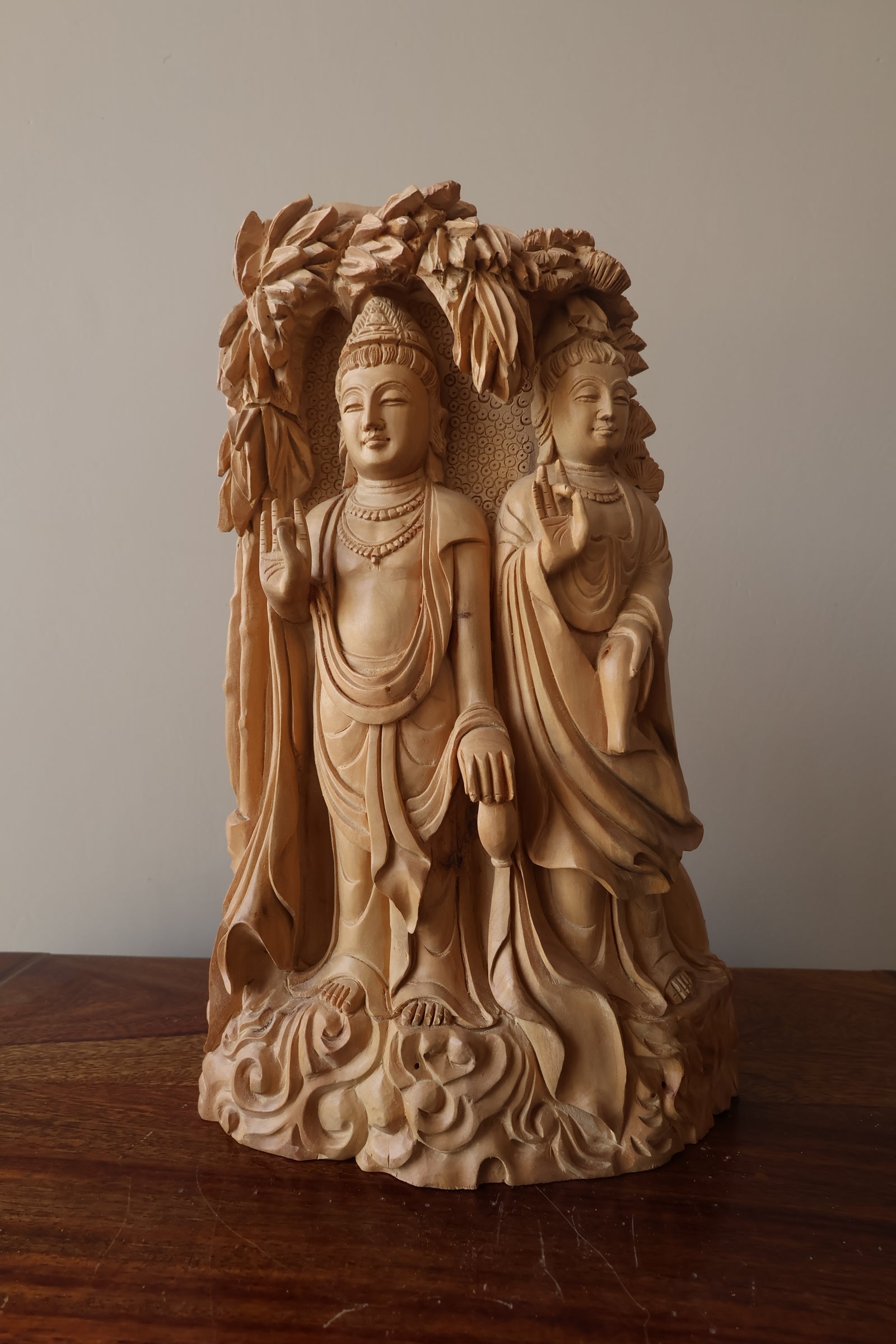 Sandalwood Standing Buddha Under Tree - Malji Arts