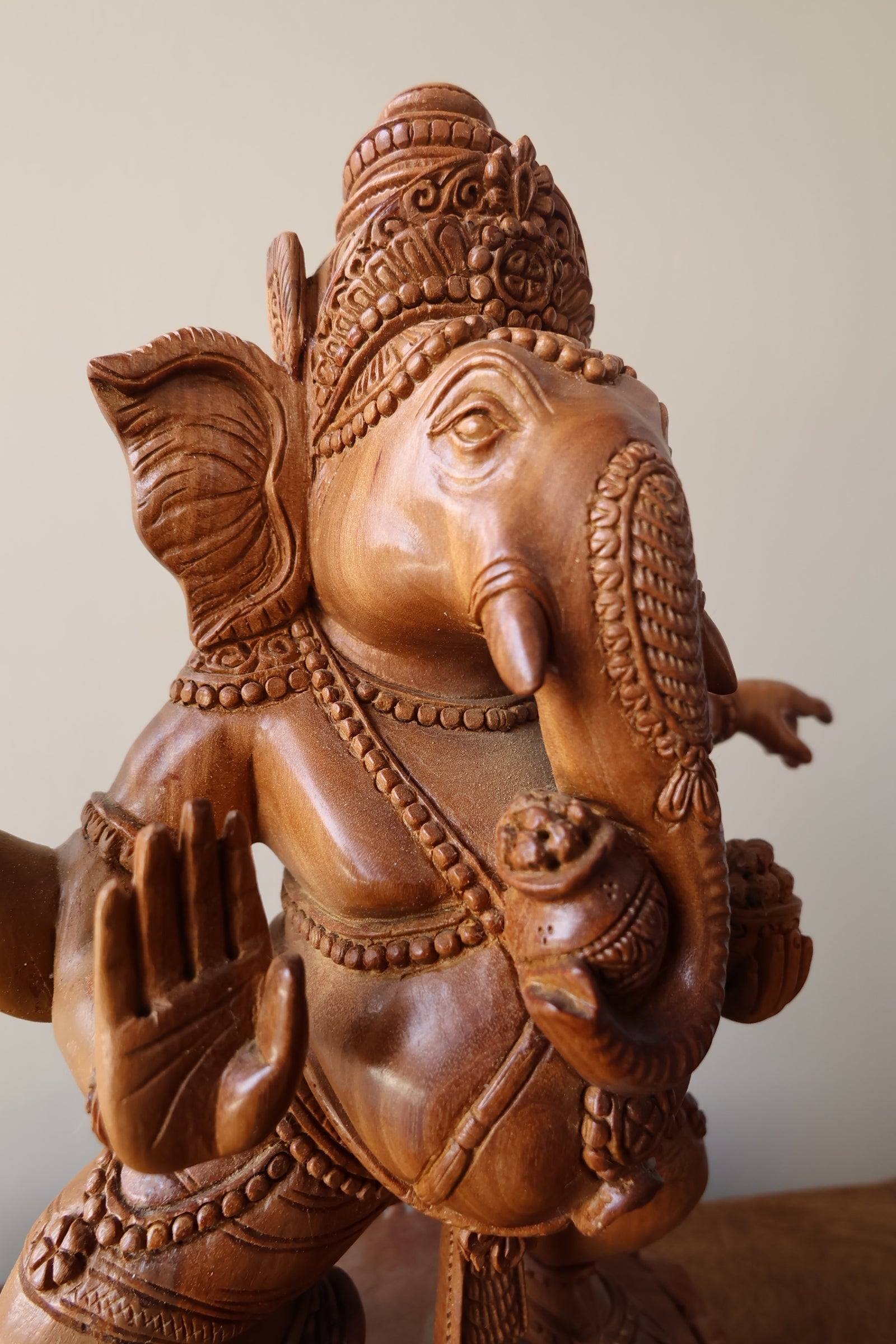 Vintage Sandalwood Carved Rare Lord Ganesha Dancing Statue - Malji Arts