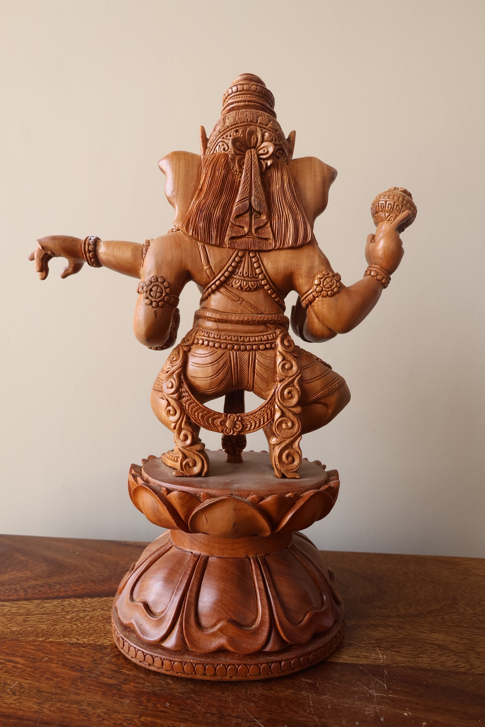 Vintage Sandalwood Carved Rare Lord Ganesha Dancing Statue - Malji Arts