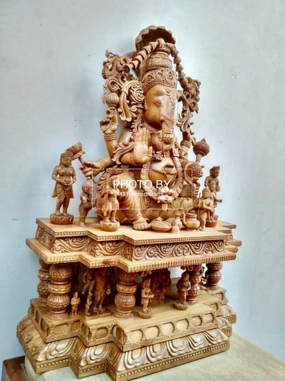 Sandalwood Special Carved GANESH DARBAR Statue - Malji Arts