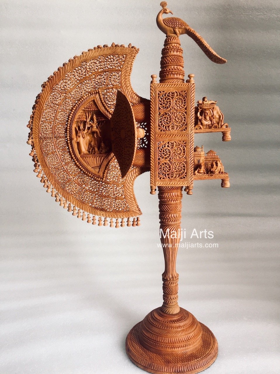 Sandalwood Unique Beautiful Krishna Collective Hand Fan - Malji Arts