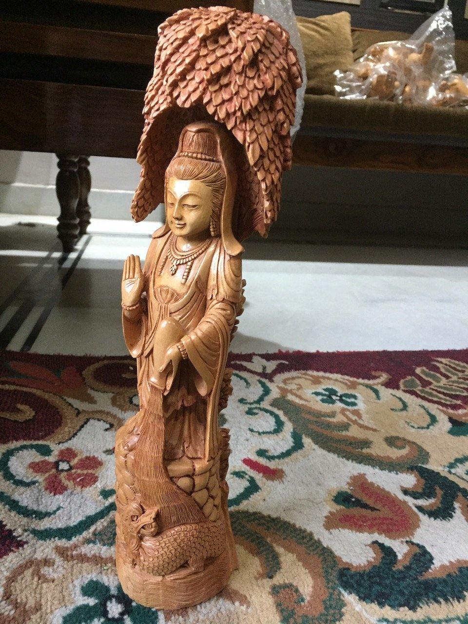 Sandalwood Standing Buddha Statue Under Tree - Malji Arts