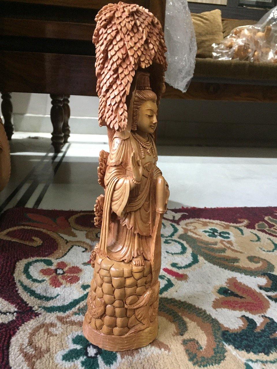 Sandalwood Standing Buddha Statue Under Tree - Malji Arts