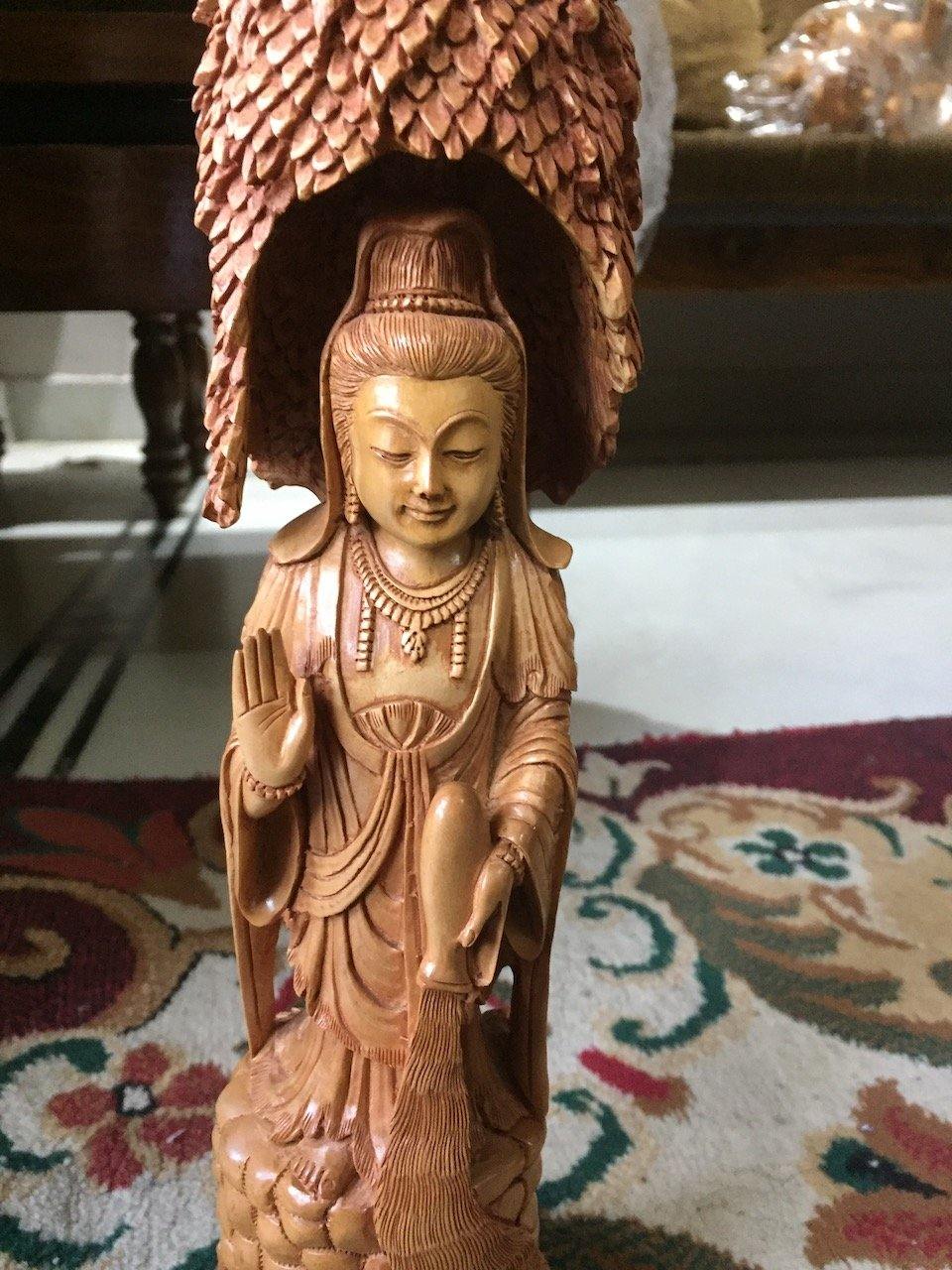 Sandalwood Standing Buddha Statue Under Tree - Malji Arts