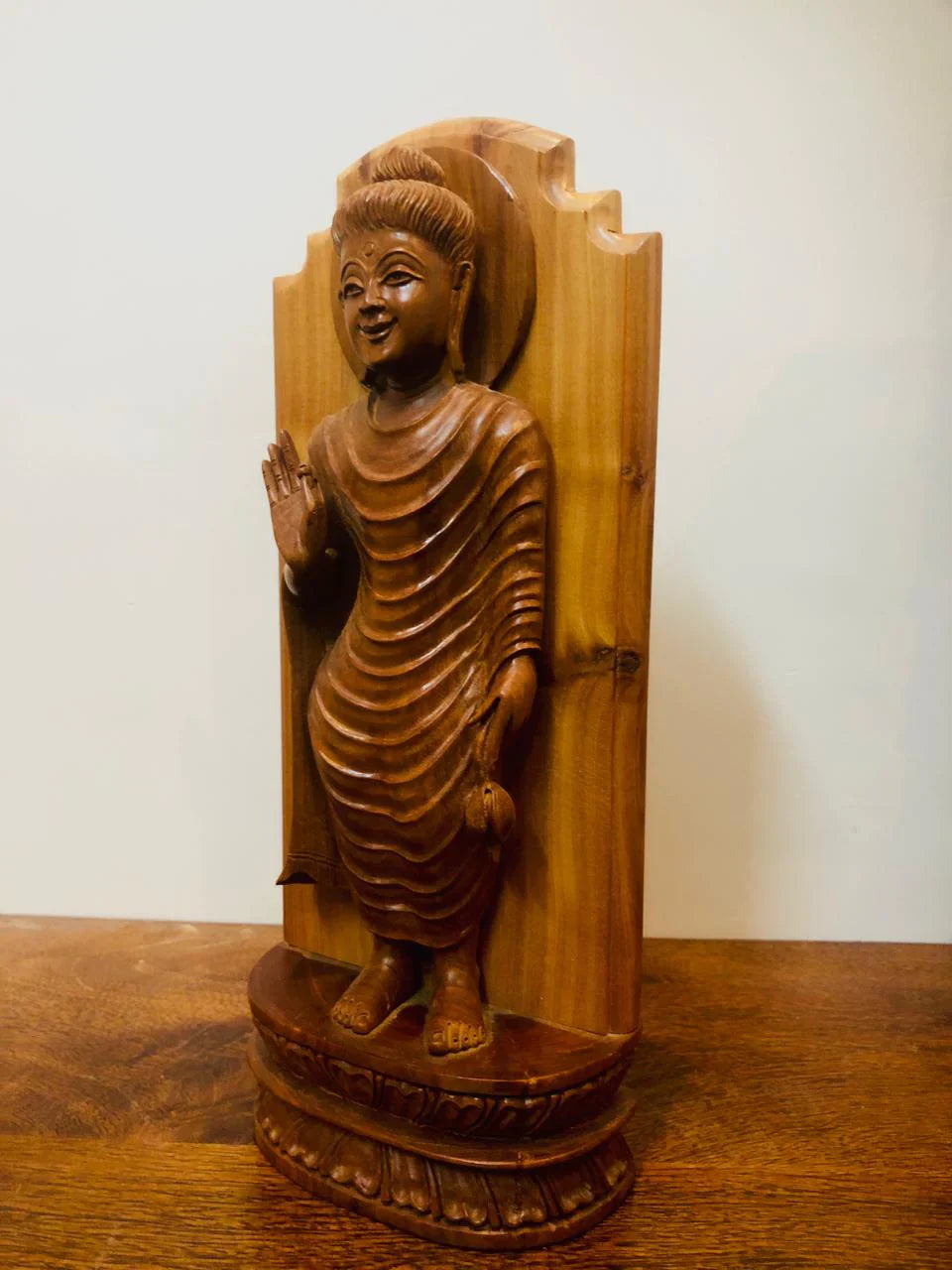 Sandalwood Smiling Buddha Blessing Statue - Malji Arts