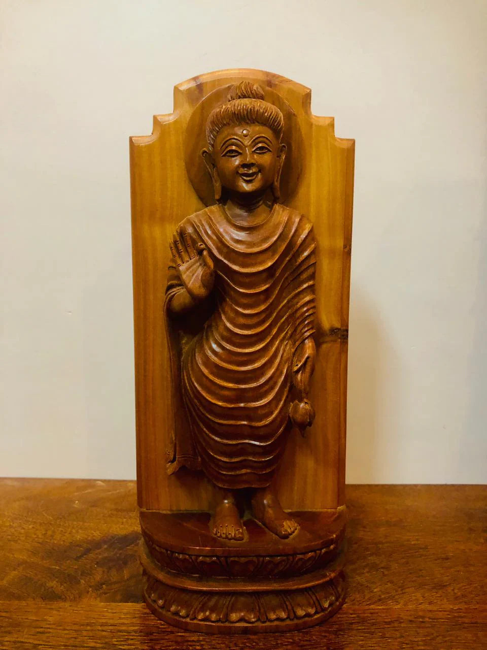 Sandalwood Smiling Buddha Blessing Statue - Malji Arts