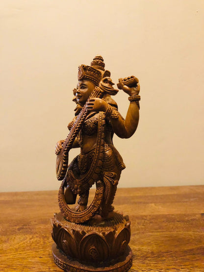 sandalwood Special Carved Sitting Goddess Saraswati Statue - Malji Arts