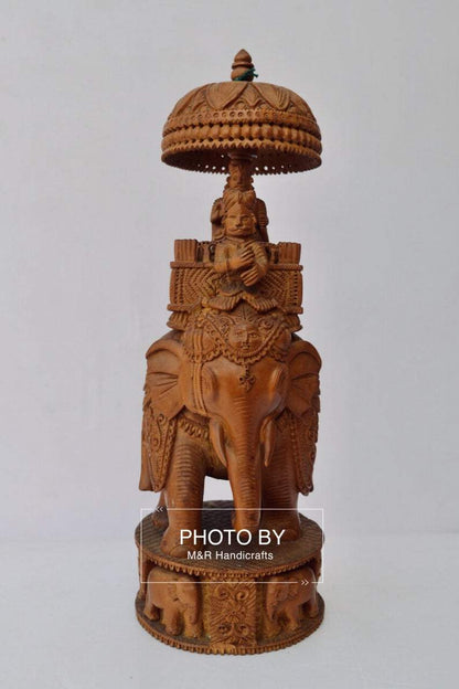 Vintage Sandalwood Fine Carved Royal Elephant Ambabari Statue - Malji Arts