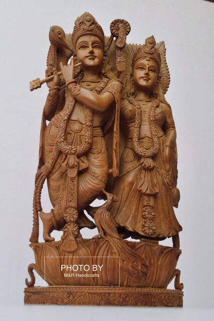 Vintage Sandalwood Beautifully Carved Radha Krishna Statue - Malji Arts