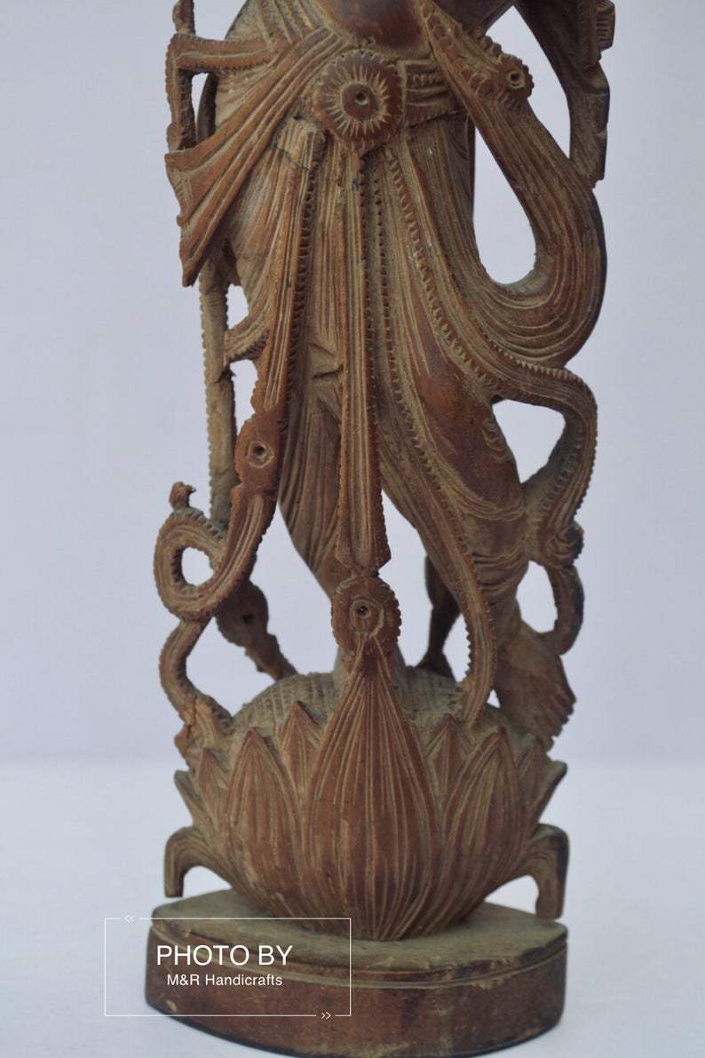 Vintage Sandalwood Carved Rare Lord Krishna Statue - Malji Arts