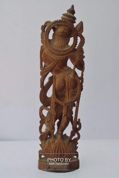 Vintage Sandalwood Carved Rare Lord Krishna Statue - Malji Arts