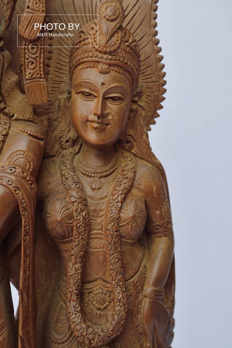 Vintage Sandalwood Beautifully Carved Radha Krishna Statue - Malji Arts