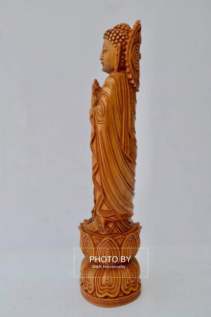 Sandalwood Round Carving Buddha Statue - Malji Arts