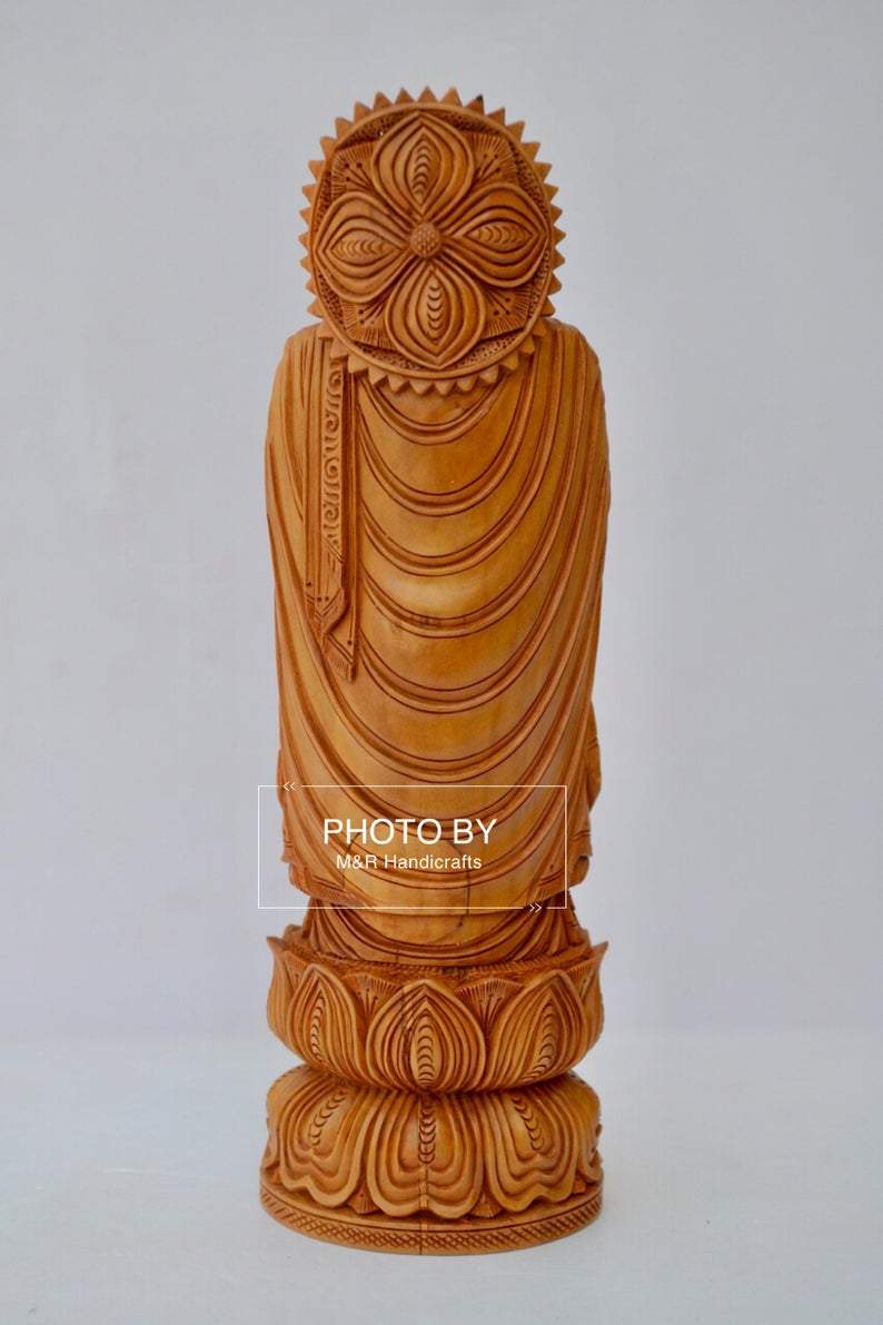 Sandalwood Round Carving Buddha Statue - Malji Arts