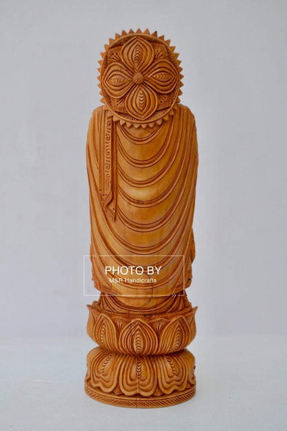 Sandalwood Round Carving Buddha Statue - Malji Arts