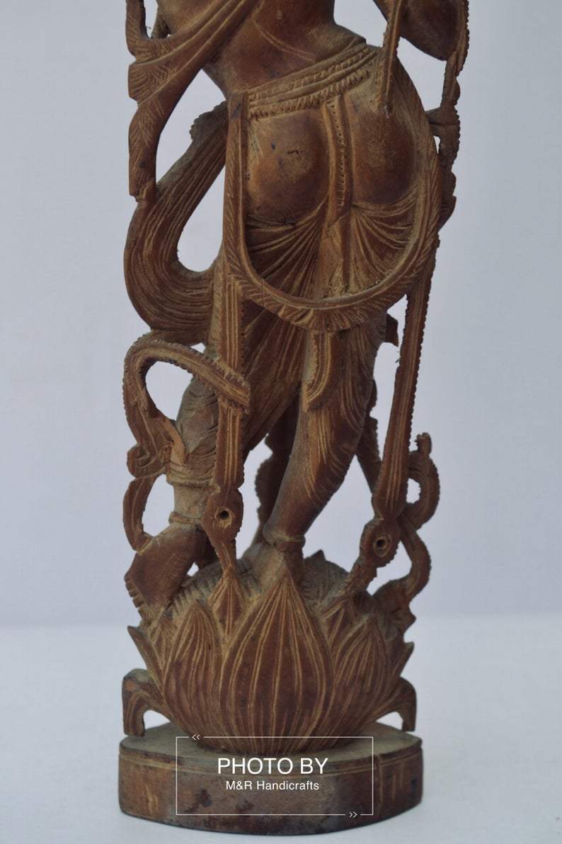 Vintage Sandalwood Carved Rare Lord Krishna Statue - Malji Arts